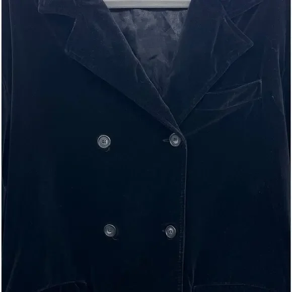 Vintage 90s Old Navy Velvet Pea Coat Sz XL Black Witchy Goth Grunge Regency Gorp - Picture 2 of 11